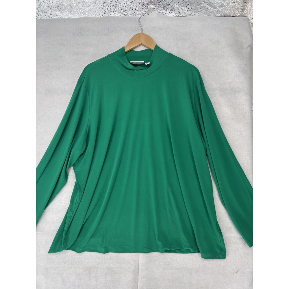 Susan Graver Shirt Womens 3X Green Long Sleeve Top Tunic Mock Neck